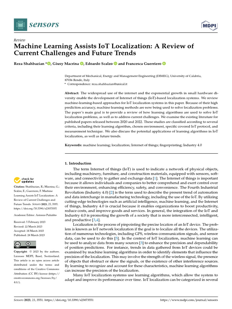 Sensors 23 03551 | PDF | Internet Of Things | Machine Learning