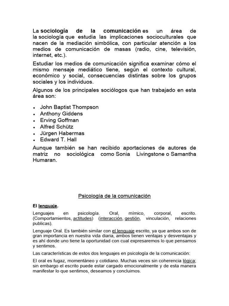 La Sociologia De La Comunicacion Pdf Comunicación Comunicación No