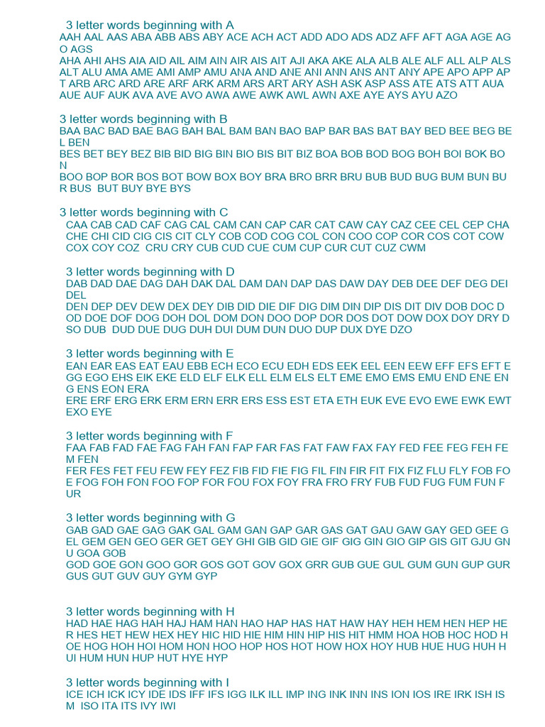 Mir hebe cock girl -12 p 3 Letter Words Beginning With A | PDF