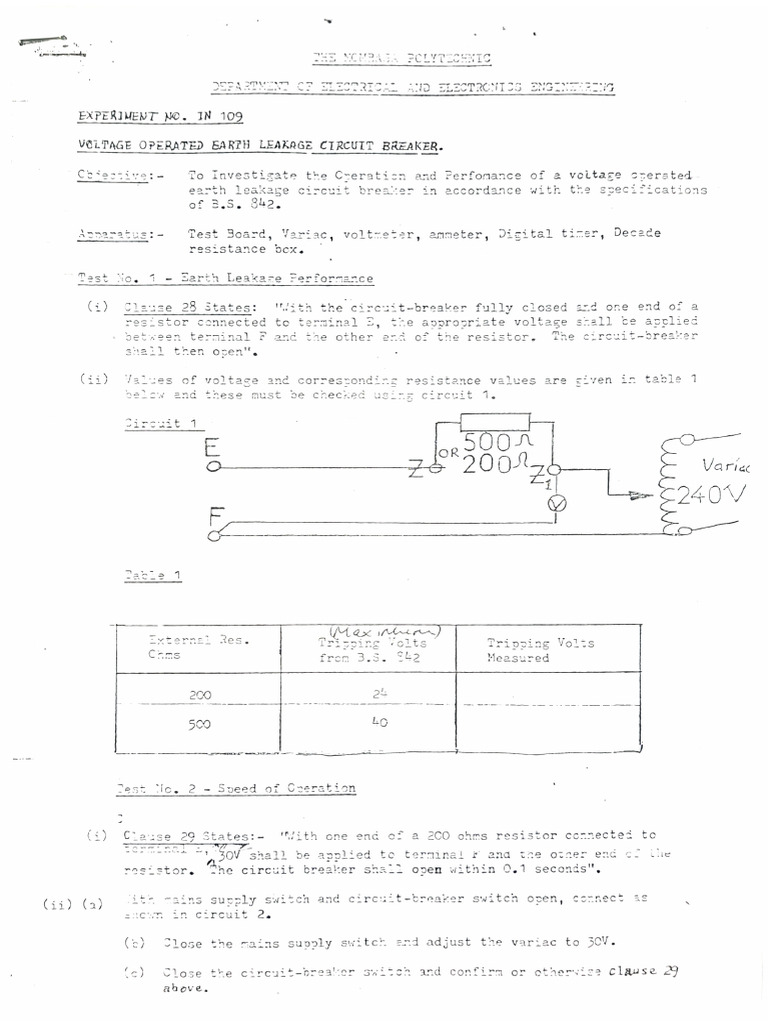 LAB - Earth Leakage Circuit Breaker | PDF