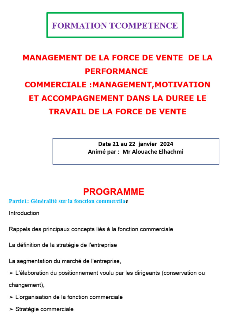 Management de la Force de Vente 2024 | PDF | Sodles | Business
