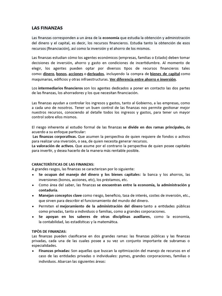 Conceptos de Finanzas | PDF | Economias | Dinero