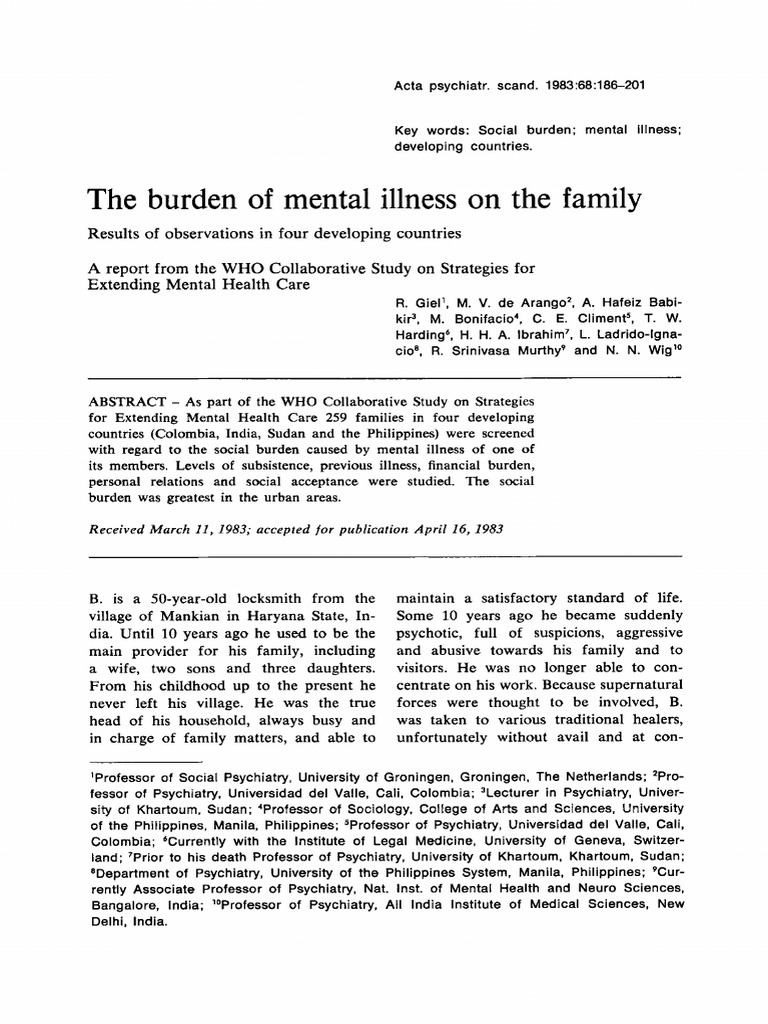 The Burden of Mental Illness On The Family | PDF | Psychiatry | Mental ...