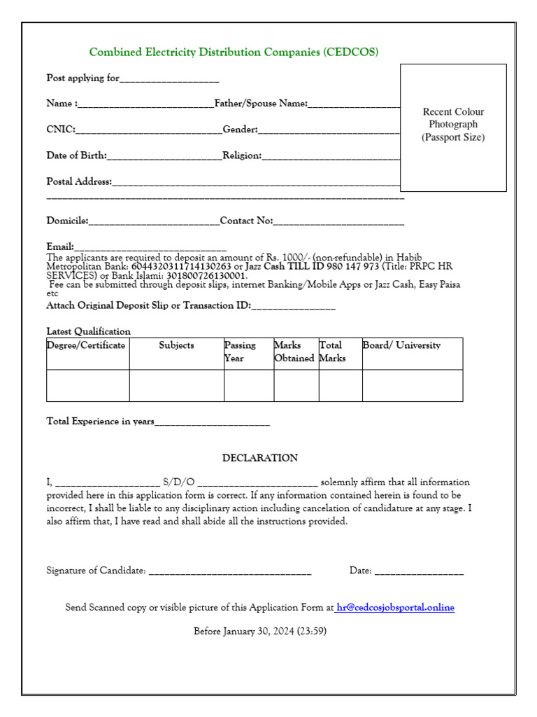 CEDCOS Job Application Form | PDF