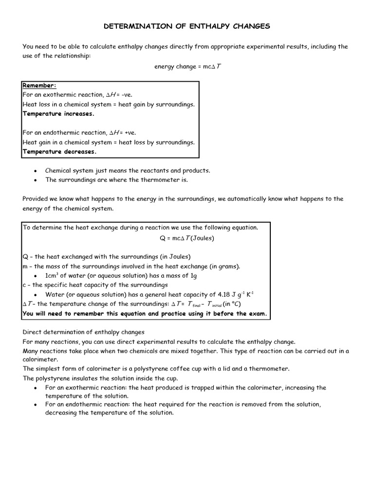 Determination Of Enthalpy Changes Pdf