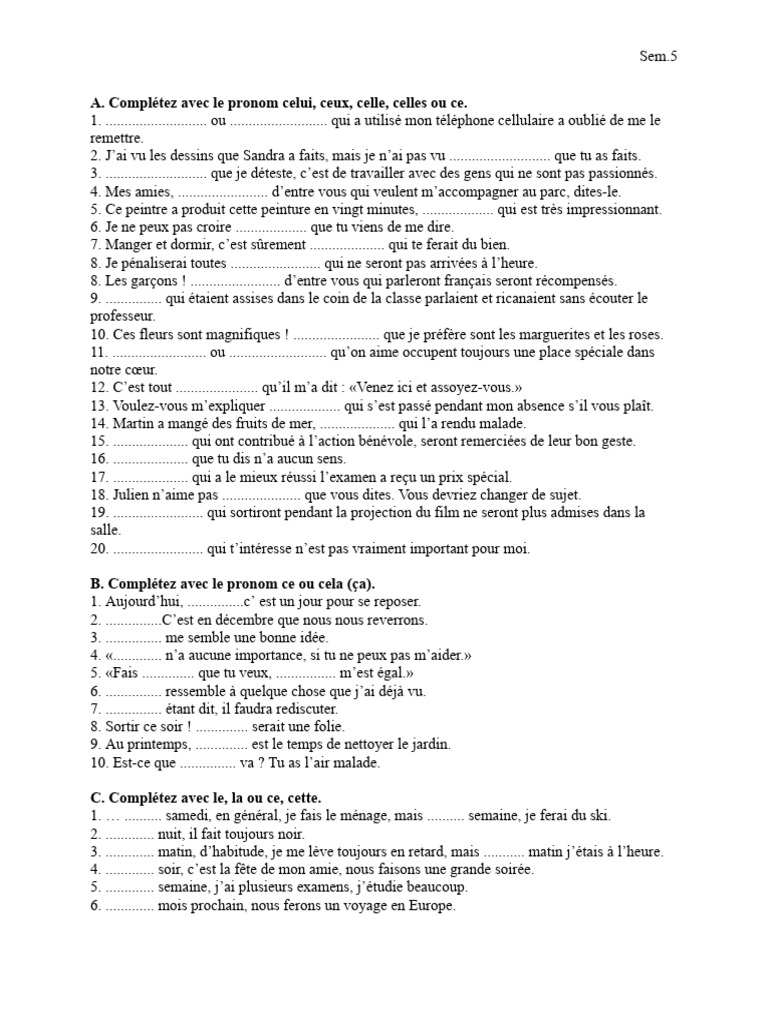 Exercices sur les pronoms en français | PDF