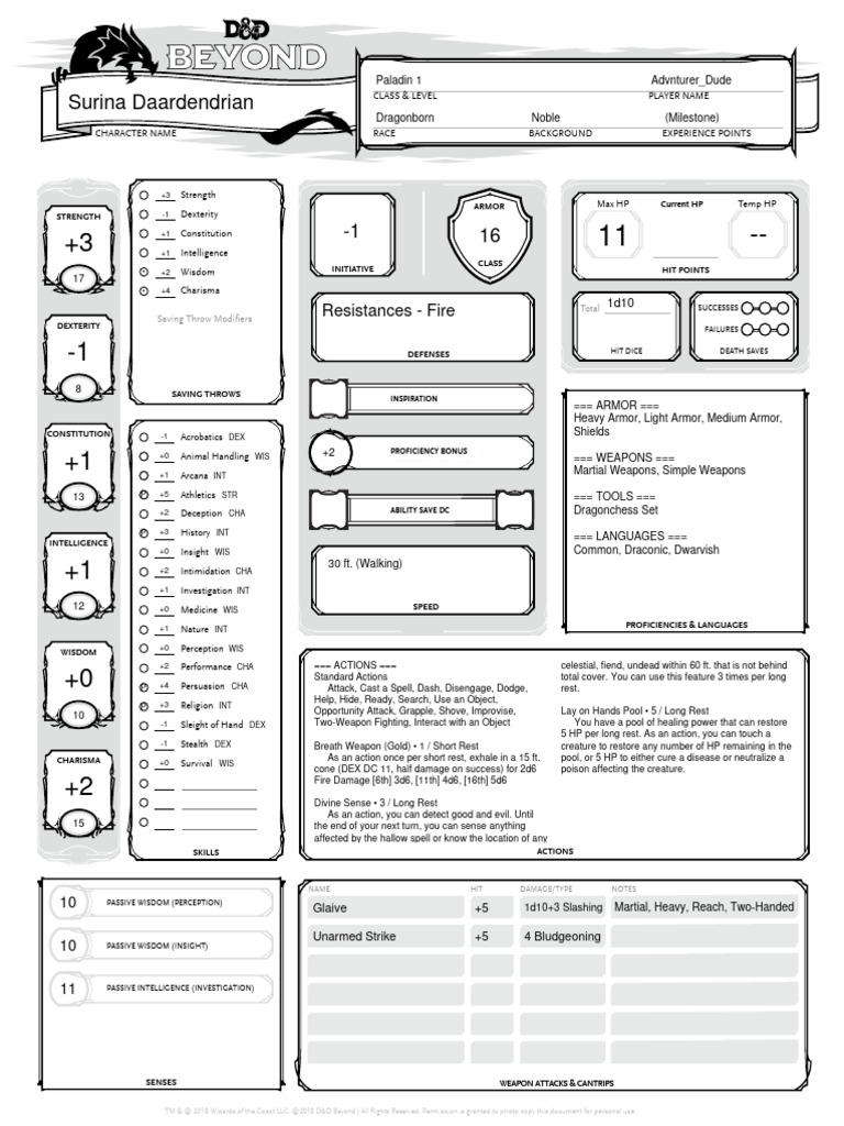 Surina Daardendrian: Dragonborn Paladin | PDF | Dragon