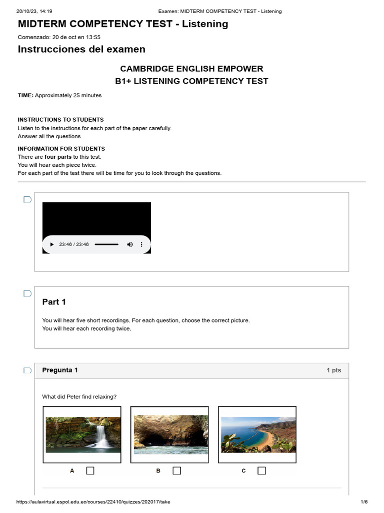 Examen - MIDTERM COMPETENCY TEST - Listening | PDF