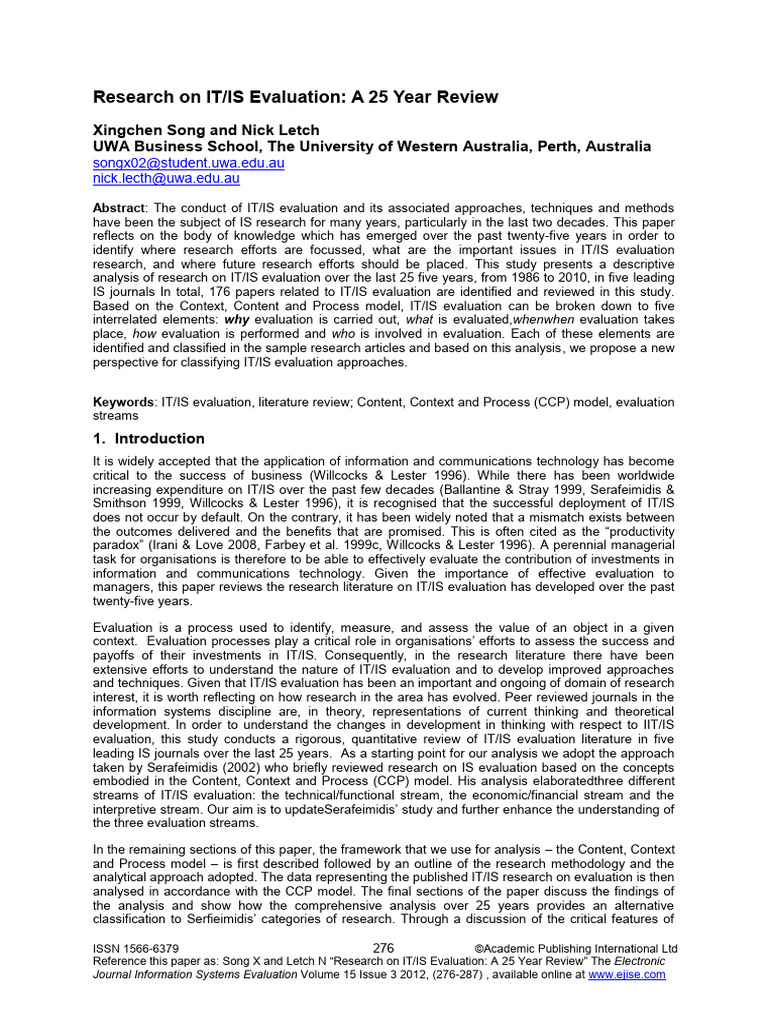 Research on it is evaluation pdf evaluation validity statistics 