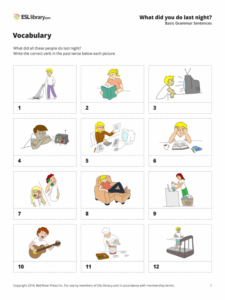 Simple Past What Did You Do Last Night Esl Library Pdf