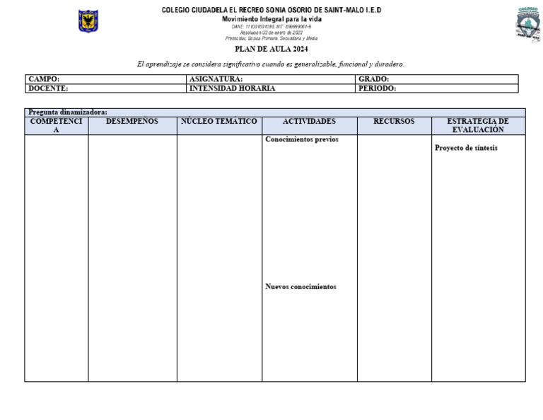 Plan de Aula Primaria 2024 | PDF