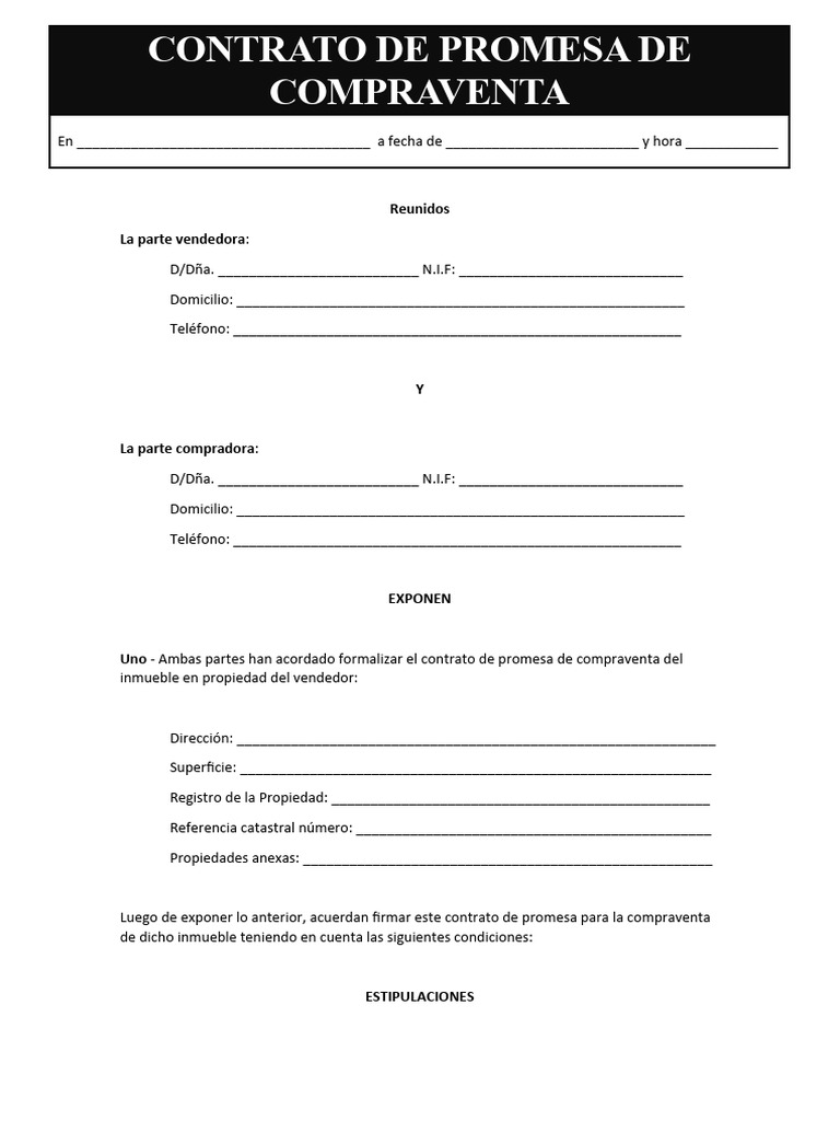 Modelo de Promesa de Compraventa Inmueble | PDF | Oferta (economía ...