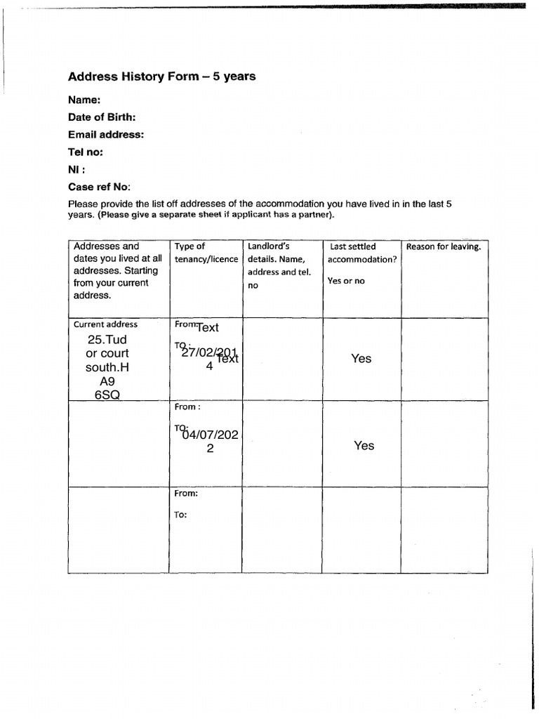 5-Year Address History Form | PDF