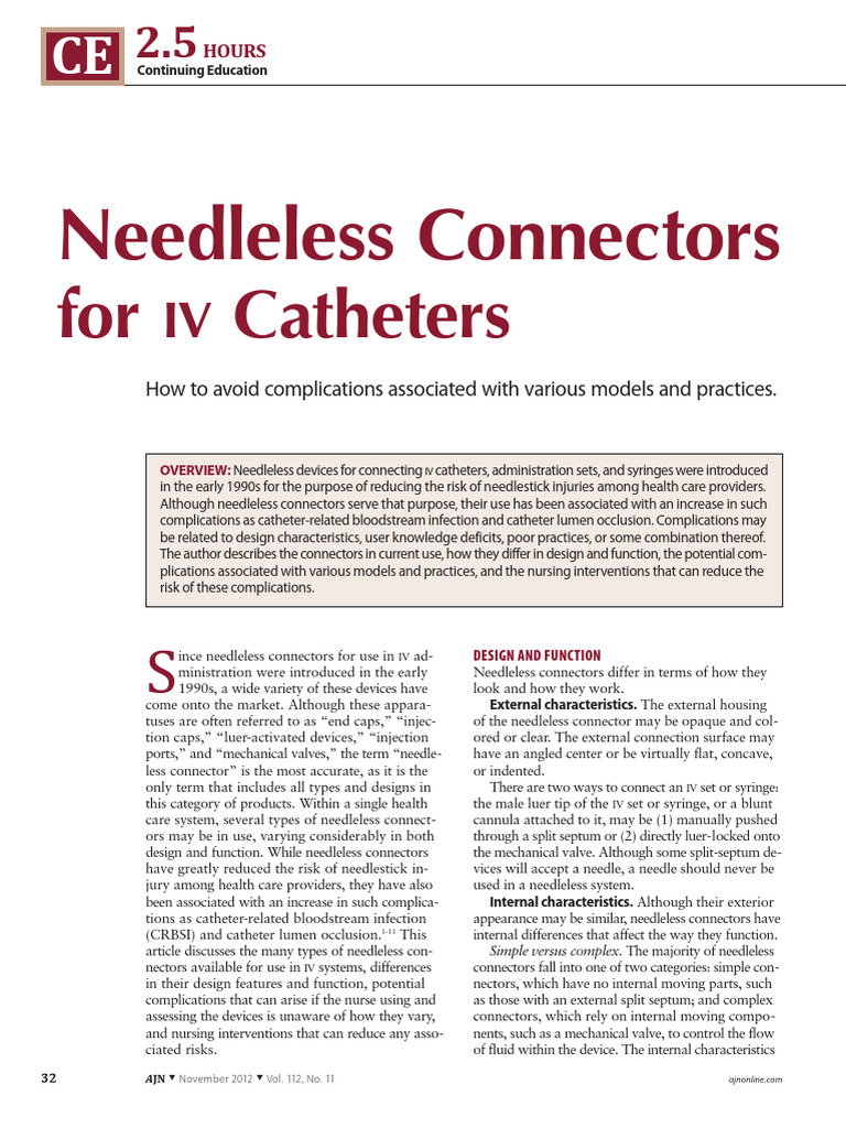 Needleless Connectors in IV Systems | PDF | Intravenous Therapy | Syringe