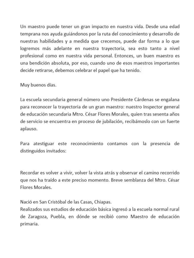 Semblanza del Maestro César Flores | PDF | Maestros | Educación Secundaria