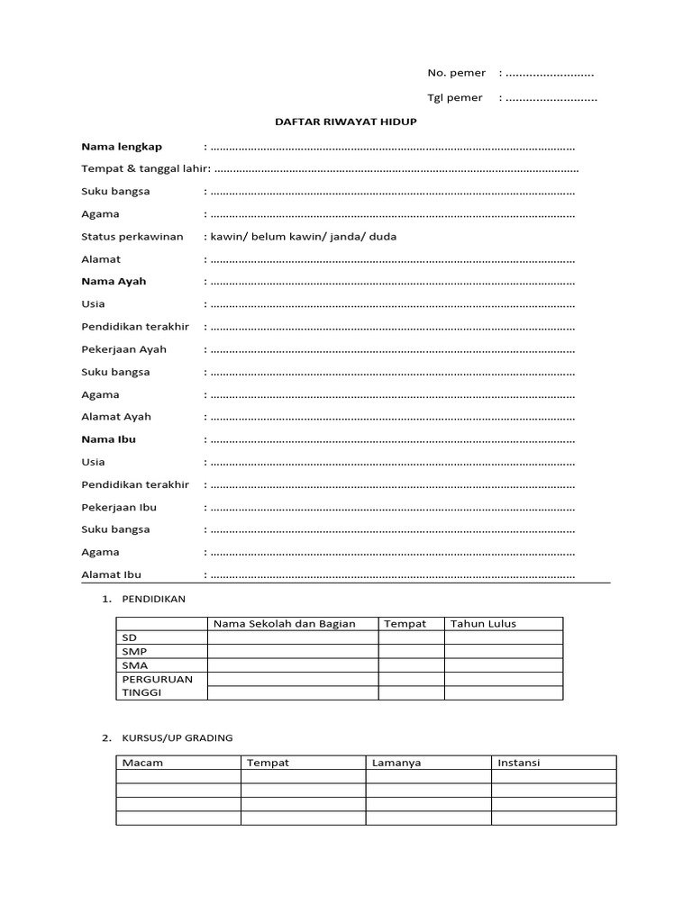 Contoh Lembar Riwayat Hidup | PDF