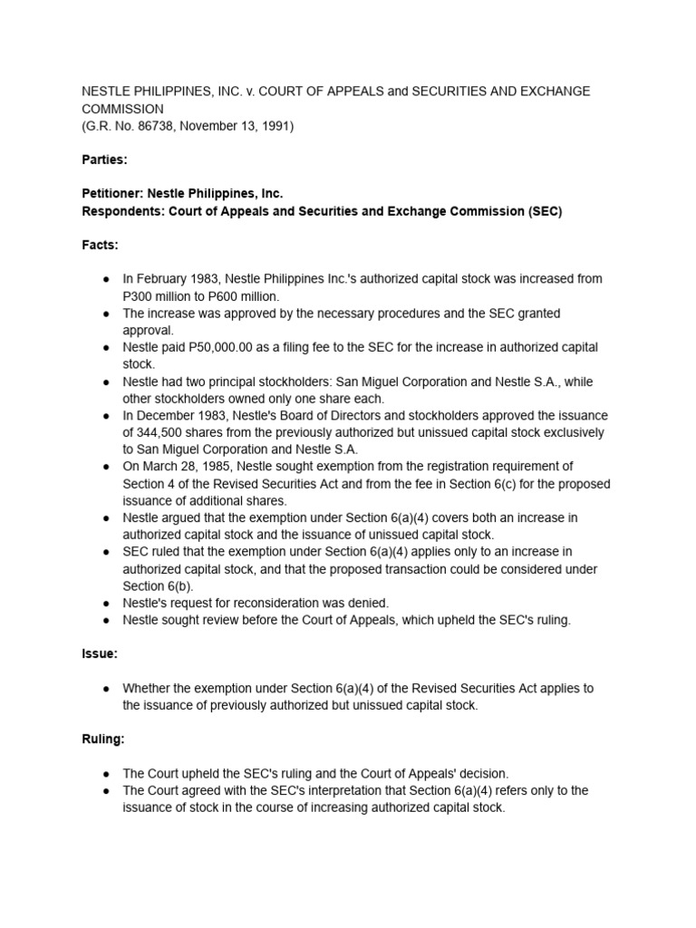 Nestle Vs CA | Download Free PDF | Securities Act Of 1933 | U.S ...