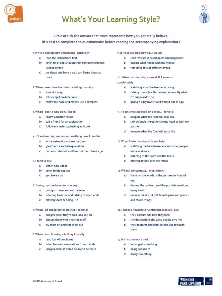 Learning Style Assessment Quiz | PDF | Learning Styles | Cognition