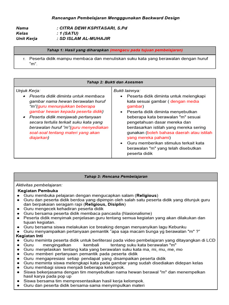 RPP Backward Design | PDF