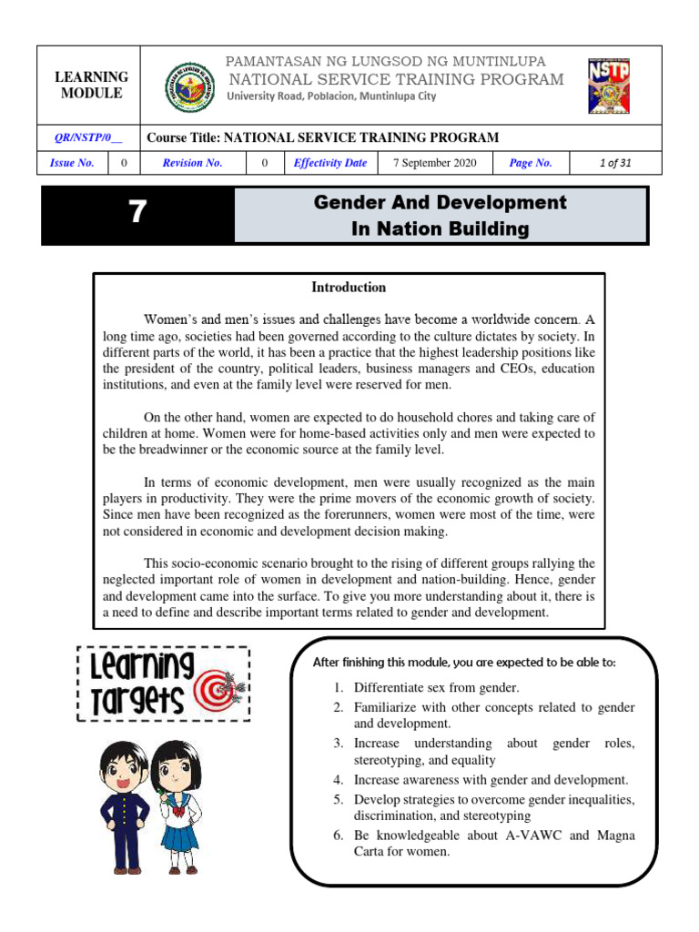 Module 7 Gender and Development in Nation Building | Download Free PDF ...