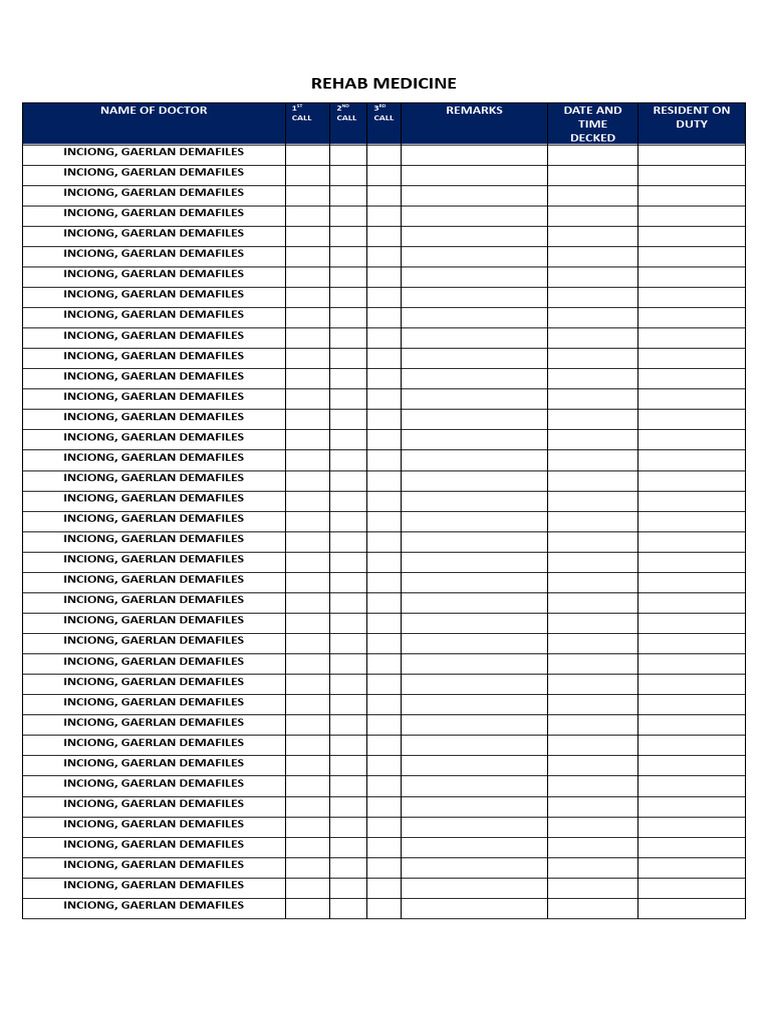 Gaerlan Inciong Rehab Medicine Logs | PDF