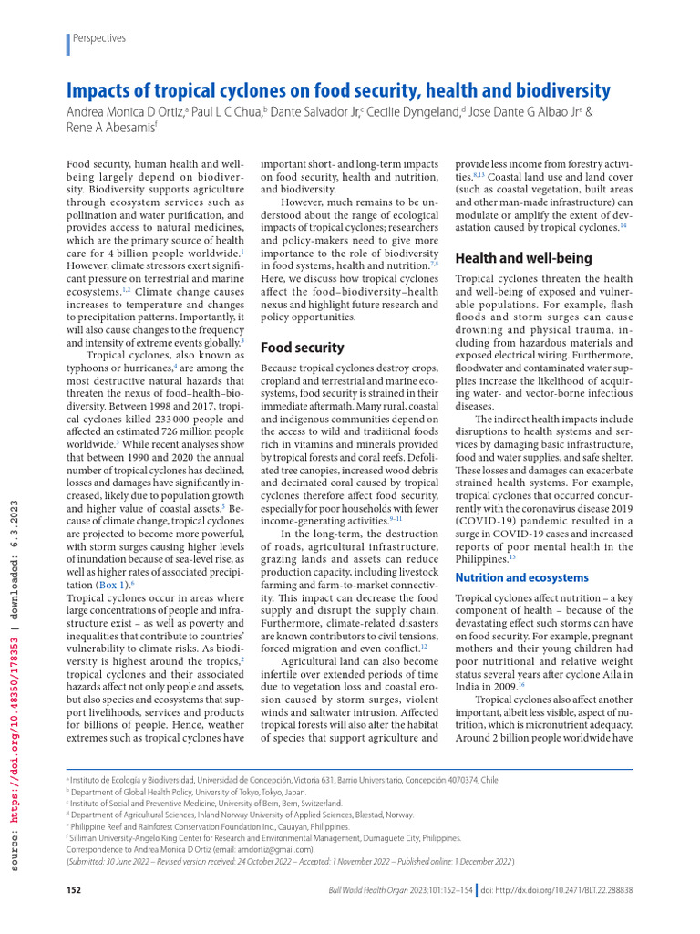 Tropical Cyclones: Impacts on Food Security and Health | PDF | Tropical ...
