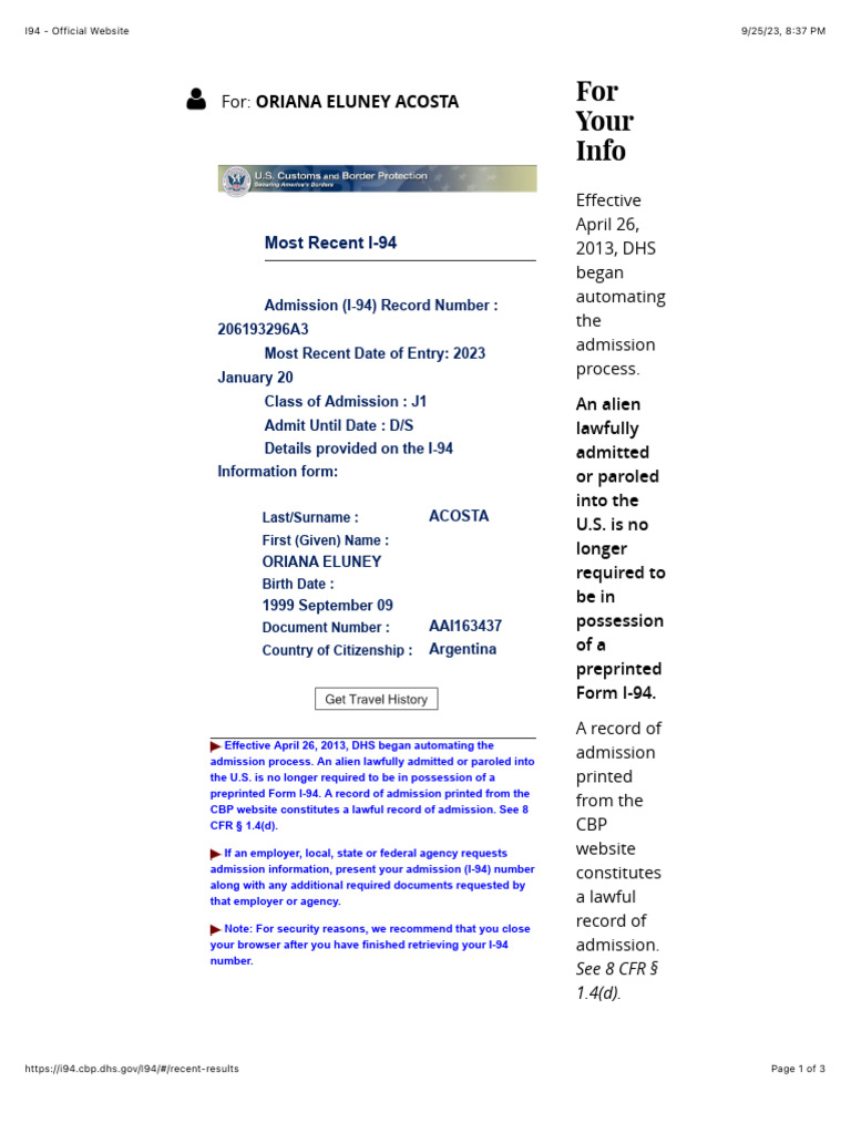 I94 Official Website Download Free PDF Immigration To The United