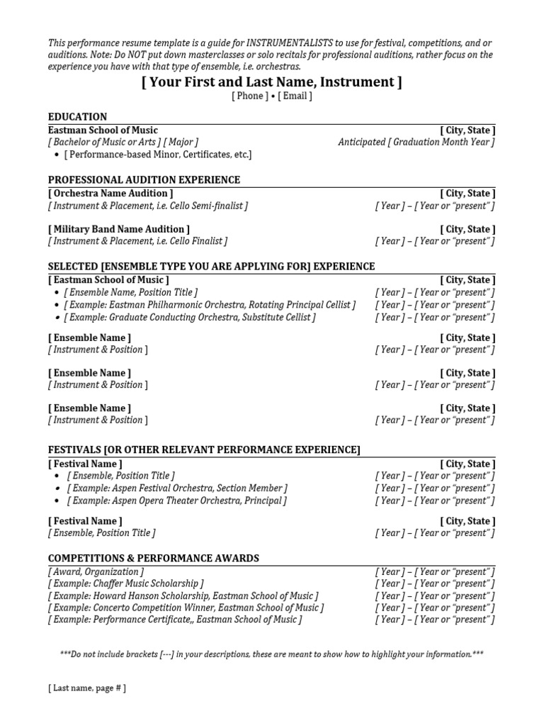 Eastman IML Performance Resume Template 12.5.22 | PDF | Orchestras ...