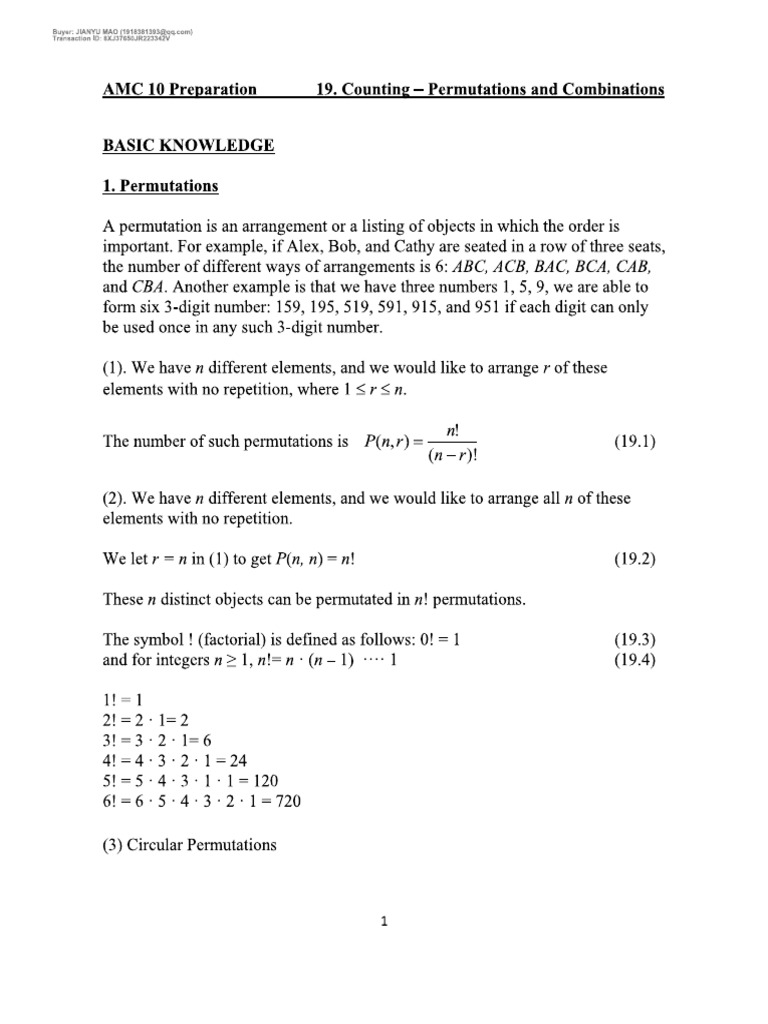 AMC10 CountingBasicsNotes | PDF