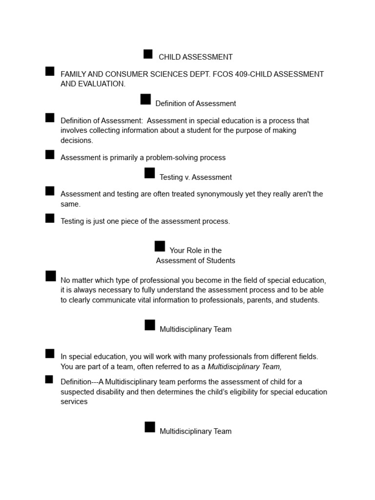Special Education Assessment Overview | PDF | Educational Assessment ...