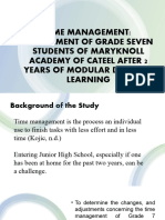 Time Management: Adjustment of Grade Seven Students of Maryknoll Academy of Cateel After 2 Years of Modular Distance Learning