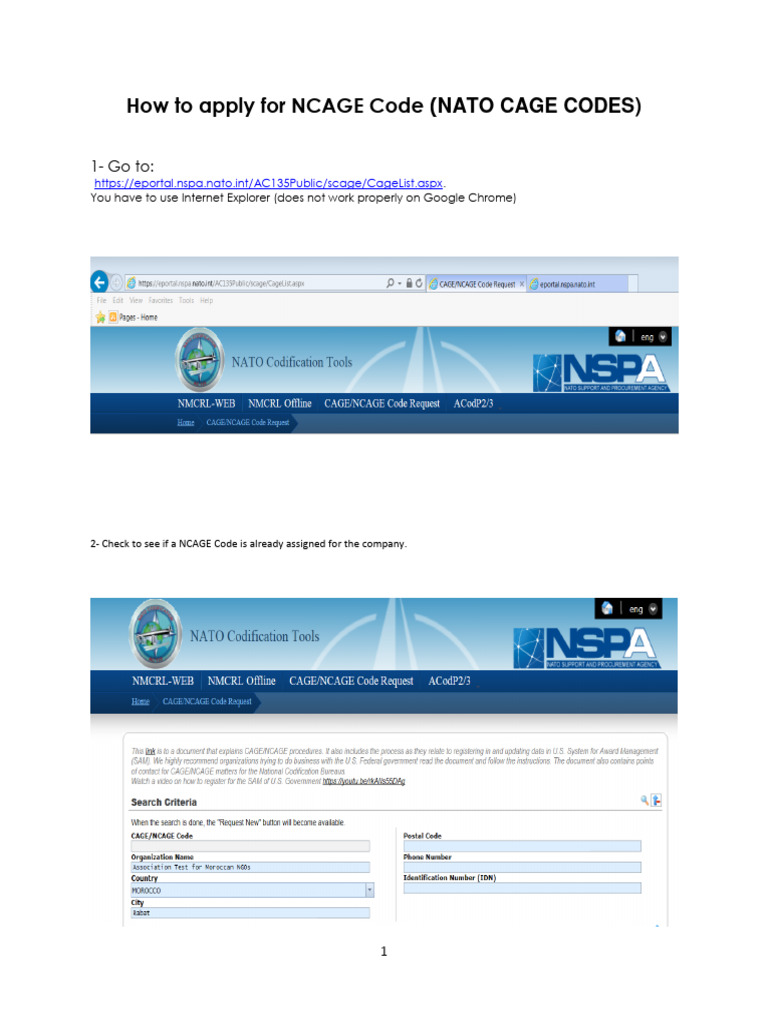 Applying for NCAGE Code Instructions | PDF | Internet | Information ...