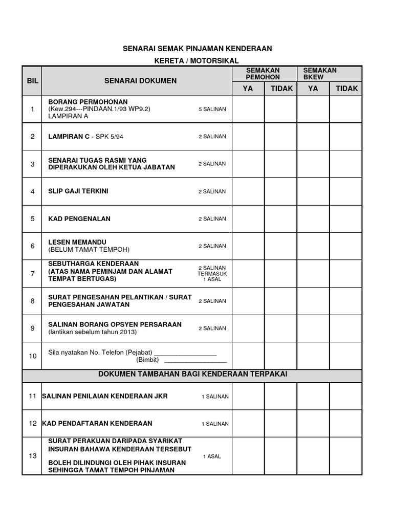 Permohonan Pinjaman Kenderaan | PDF