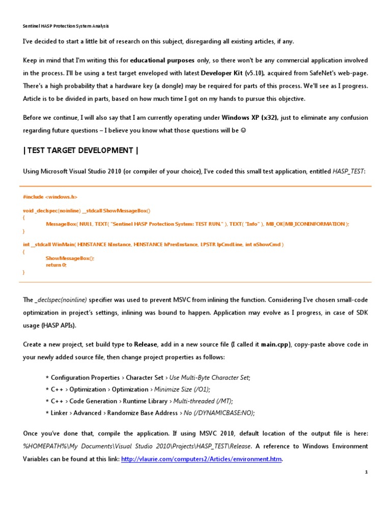 Sentinel Hasp PDF Microsoft Visual Studio Source Code