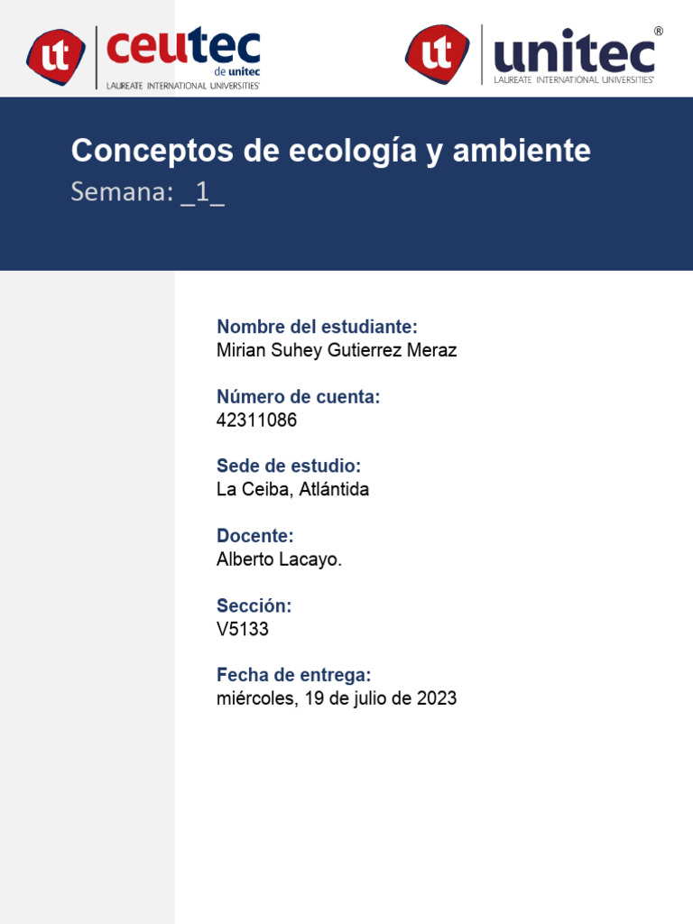 Tarea Semana 1 | PDF | Ecología | Entorno natural