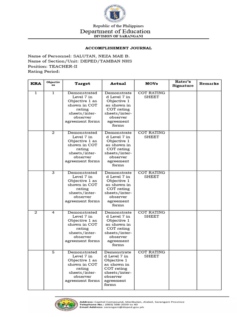 DepEd Accomplishment Journal 2024 | PDF | Learning | Educational Technology