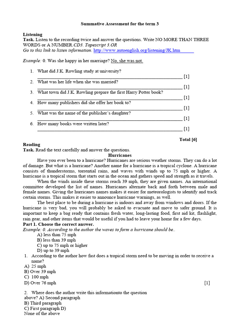 Term 3 Summative Assessment Guide | PDF | Tropical Cyclones | Storms