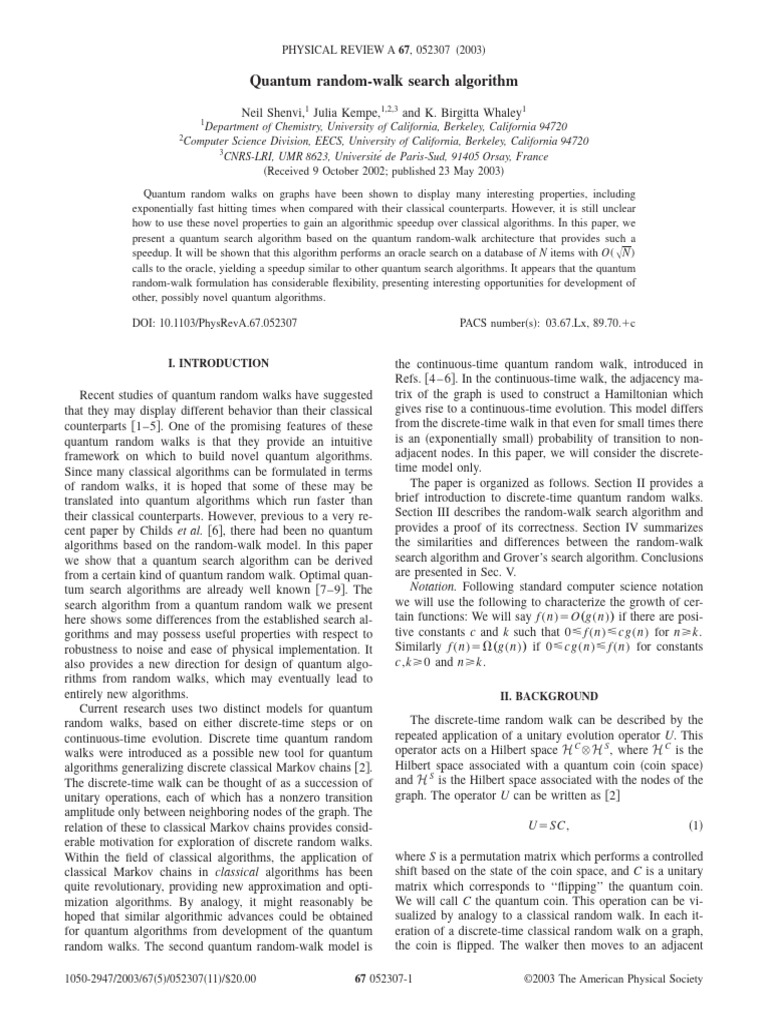 Quantum Random-Walk Search Algorithm | PDF | Eigenvalues And ...