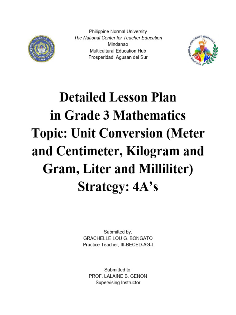 Grade 3 Math Lesson: Unit Conversion | PDF | Career & Growth | Teaching ...
