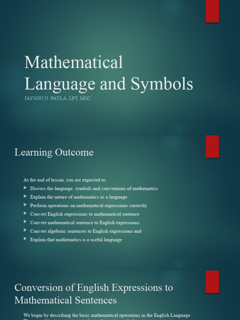 Translating English to Mathematical Language | PDF | Ratio | Numbers