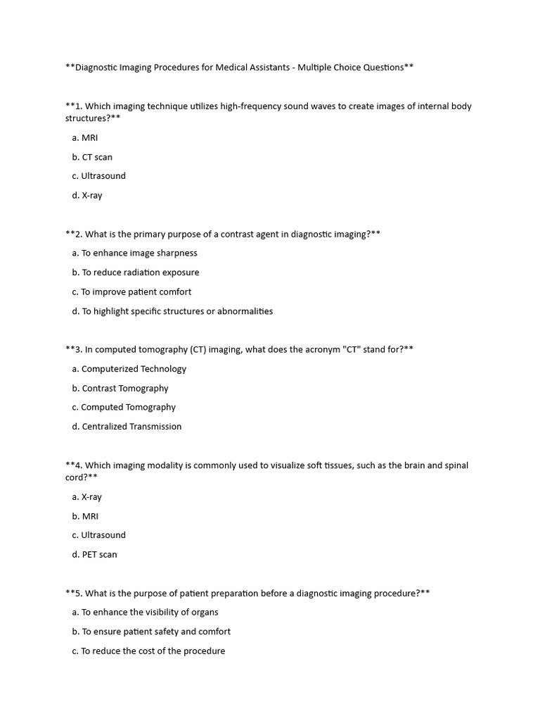 Diagnostic Imaging Procedures - Quiz 3 - Jan 19 | PDF | Medical Imaging ...