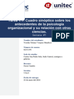 Tarea 1 - Cuadro Sinóptico Sobre Los Antecedentes de La Psicología Organizacional y Su Relación Con Otras Ciencias.