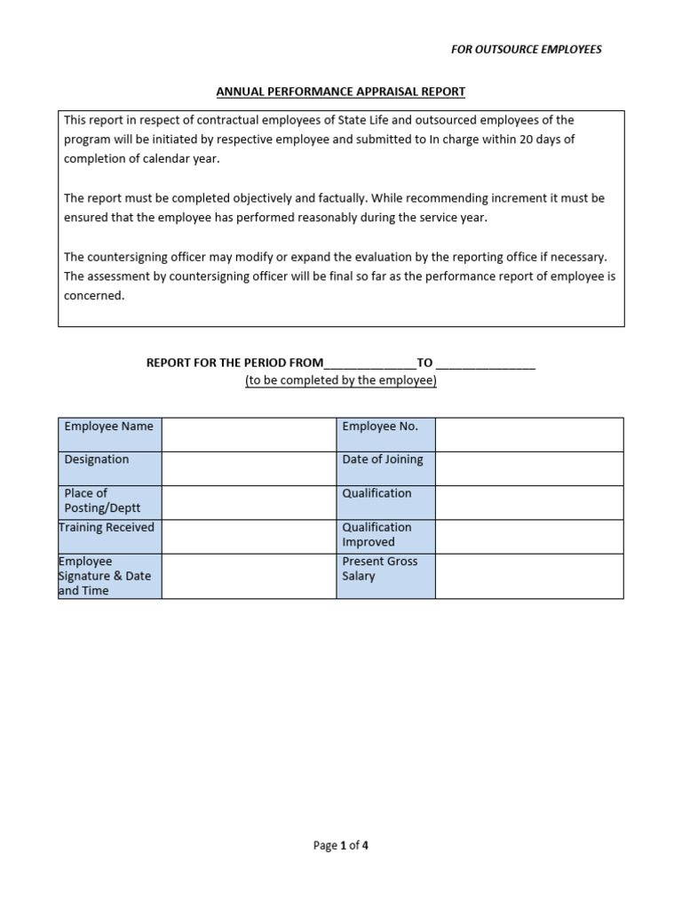 Annual Performance Appraisal Report PDF | Download Free PDF ...