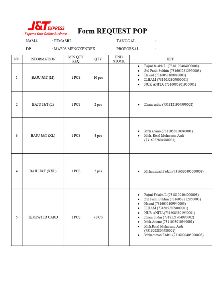 Form REQUEST POP | PDF