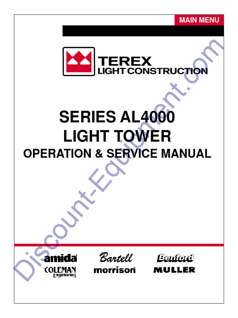 Terex AL4000 Light Tower Manual | PDF | High Voltage | Motor Oil