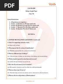 ICSE Sample Papers For Class 7 Biology Part 1 (2023-24)
