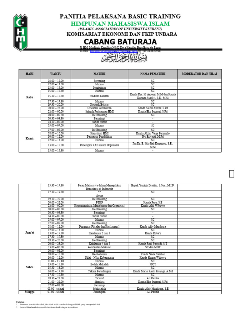 Rundown Acara Basic Fix 2024 | PDF