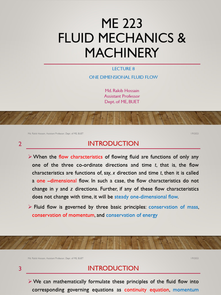 ME 223 - Lecture 08 - One Dimensional Fluid Flow | PDF | Fluid Dynamics ...