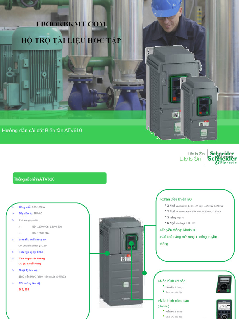 TÀI LIỆU TIẾNG VIỆT - Hướng dẫn cài đặt Biến tần ATV610 (Schneider) | PDF