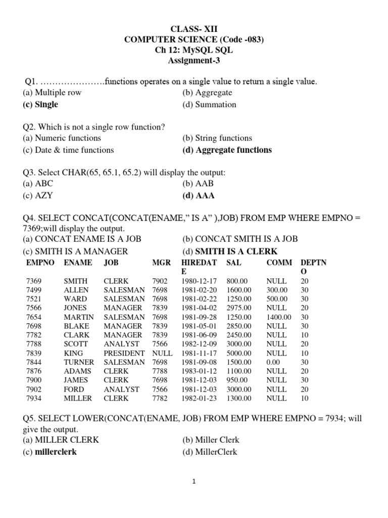 Class12 CS Ch12 Assign3 | PDF | Databases | Computer Data